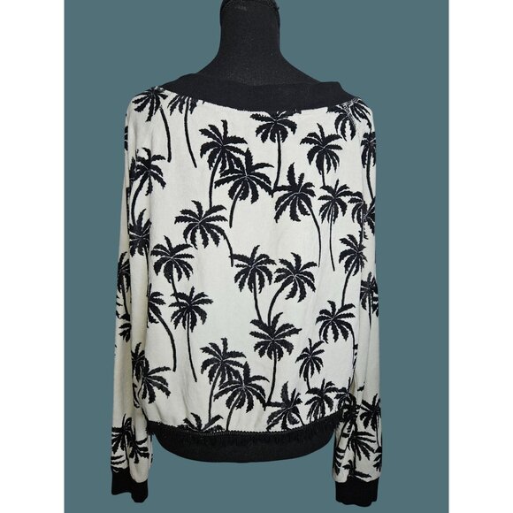 2/$35 HIPPE BeachBum Palm Tree Print Velour Coastal Fringe Hem Sweater Women S - Picture 4 of 12